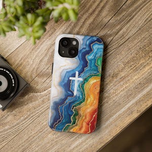Cross & Colorful Geode Inspired Christian iPhone Case, Bible iPhone Case, Catholic iPhone Cover, Faith iPhone 16 15 14 13 12  11 X PRO Gift
