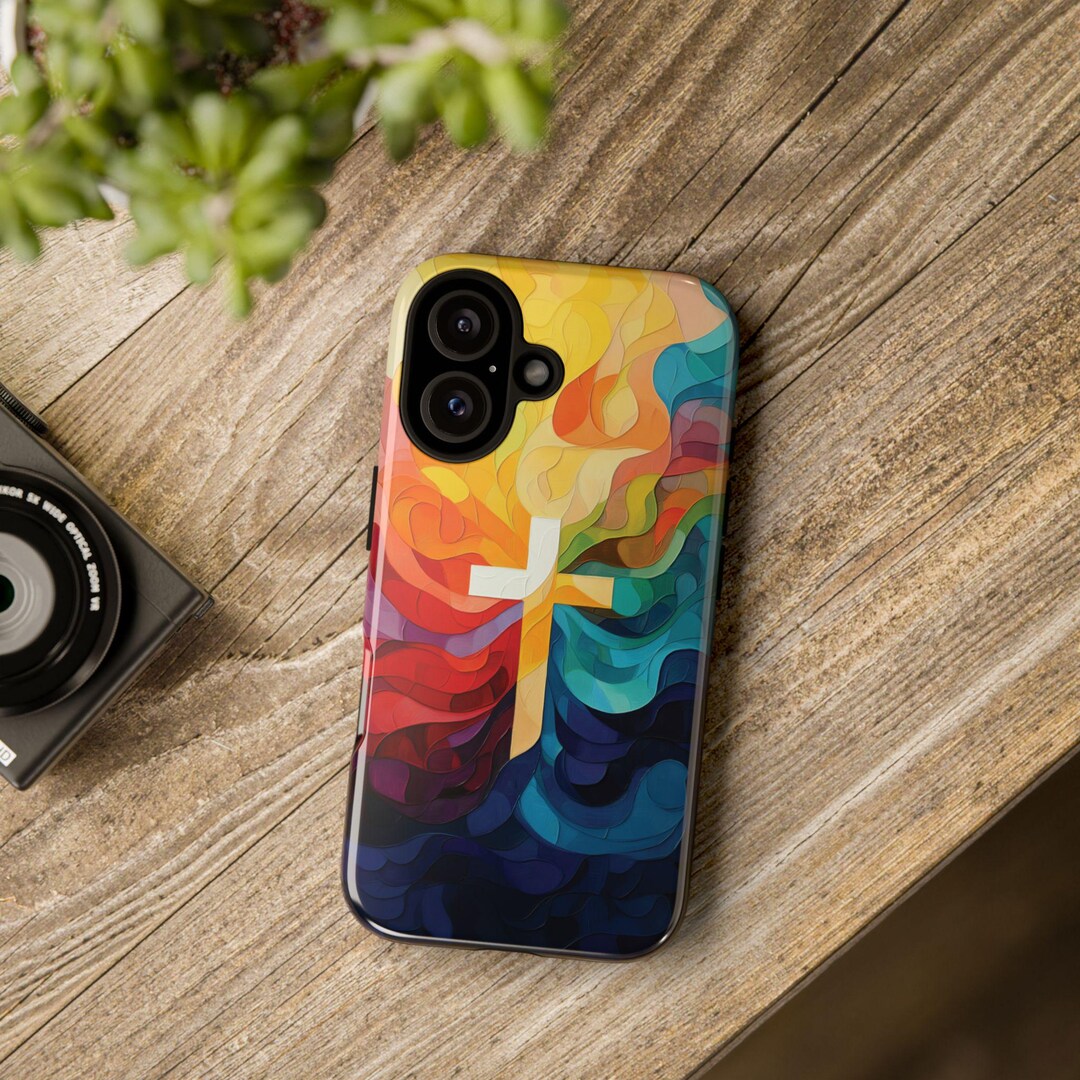 Rainbow Inspired Cross Christian Phone Case, Catholic Crucifix Faith ...