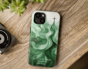 Psalm 23:1 Grönt Golgata Kors Kristet iPhoneskal, Skriftligt Telefonskal, Bibeln Tro iPhone 17 16 15 14 13 12 AIR PRO MAX Tillbehör Gåva
