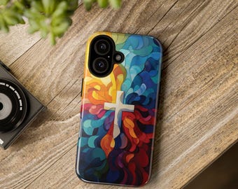 Vibrant Christian Cross Art Magsafe iPhone Case, Christian Catholic Phone Case, Jesus Faith iPhone 17 16 15 14 13 Air PRO MAX Gift Cover