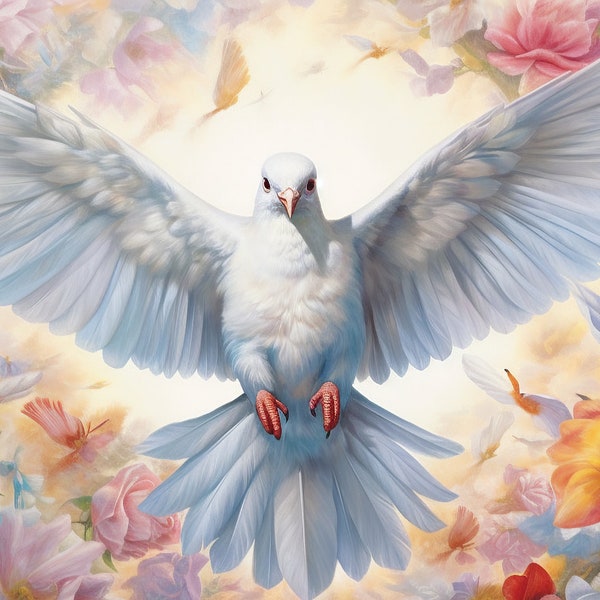 The Holy Spirit Digital Image, Dove Floral Art, Aspect Ratio 2:1, PNG JPGFile, Christian Art, Faith Background Wallpaper, Instant Download