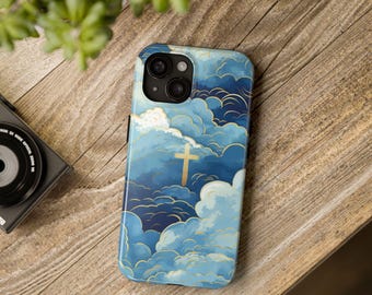 Cross In The Clouds Art iPhone Case, Bible iPhone Case, Modern Bible Accessory Gift, Tough Faith iPhone 18 17 16 15 14 13 PRO Cover