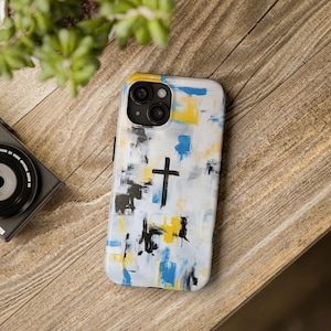 Cross On Abstract Brushstroke Christian iPhone Case, Catholic iPhone Cover, Bible Phone Case, Faith iPhone 16 15 14 13 12 11 X PRO Gift
