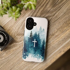 Minimalist Forest Art Cross Christian Catholic Phone Cover, Bible Phone Case, Faith iPhone 16+ Samsung Galaxy S24+ Google Pixel 9+ Gift
