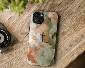 Minimalistisches christliches Kreuz iPhone Hülle, moderner Glaube Geschenk Accessoire, katholisches iPhone Hülle, Tough Bibel iPhone 17 16 15 14 13 12 PRO Cover