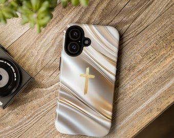 Gold Cross on Silk Fabric Design Christian Phone Case, Elegant Faith Gift Accessory, Bible iPhone 18+ Samsung Galaxy S26+ Google Pixel 9+