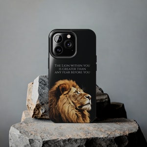 Fearless Lion Quote iPhone Case, Inspirational iPhone Case, Motivational Quote iPhone Cover, Positive Affirmation iPhone 15 14 13 12 11 Gift