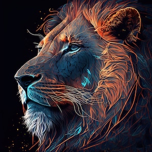 King of The Jungle, Lion of Judah, Rotoscope Style Lion Portrait, PNG SVG Jpg Digital Image Instant Download, Clip-art, Sublimation Print