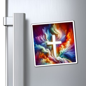 Kleurrijke christelijke kruismagneet, regenboog geloof koelkast cadeaumagneet, katholieke kruisbeeldmagneet, christelijke keukenmagneet, christelijk cadeau