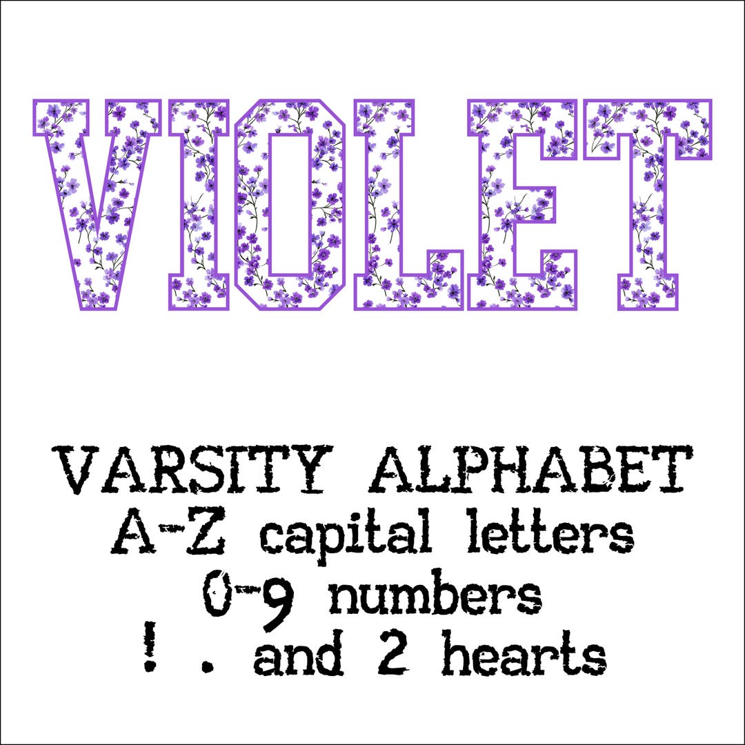 Violet Block Letters Colorable Trendy Floral Violet Alphabet PNG, Printable Toile Jersey Font, Purple ...
