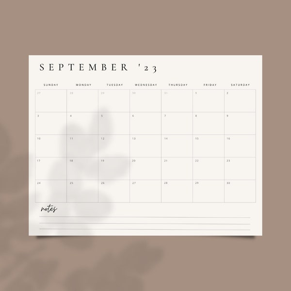 TWO EDITABLE PRINTABLE September 2023 / Blank / Holiday Horoscope / Elegant and Minimalist Classic Customizable Calendar / (11 × 8.5 in)