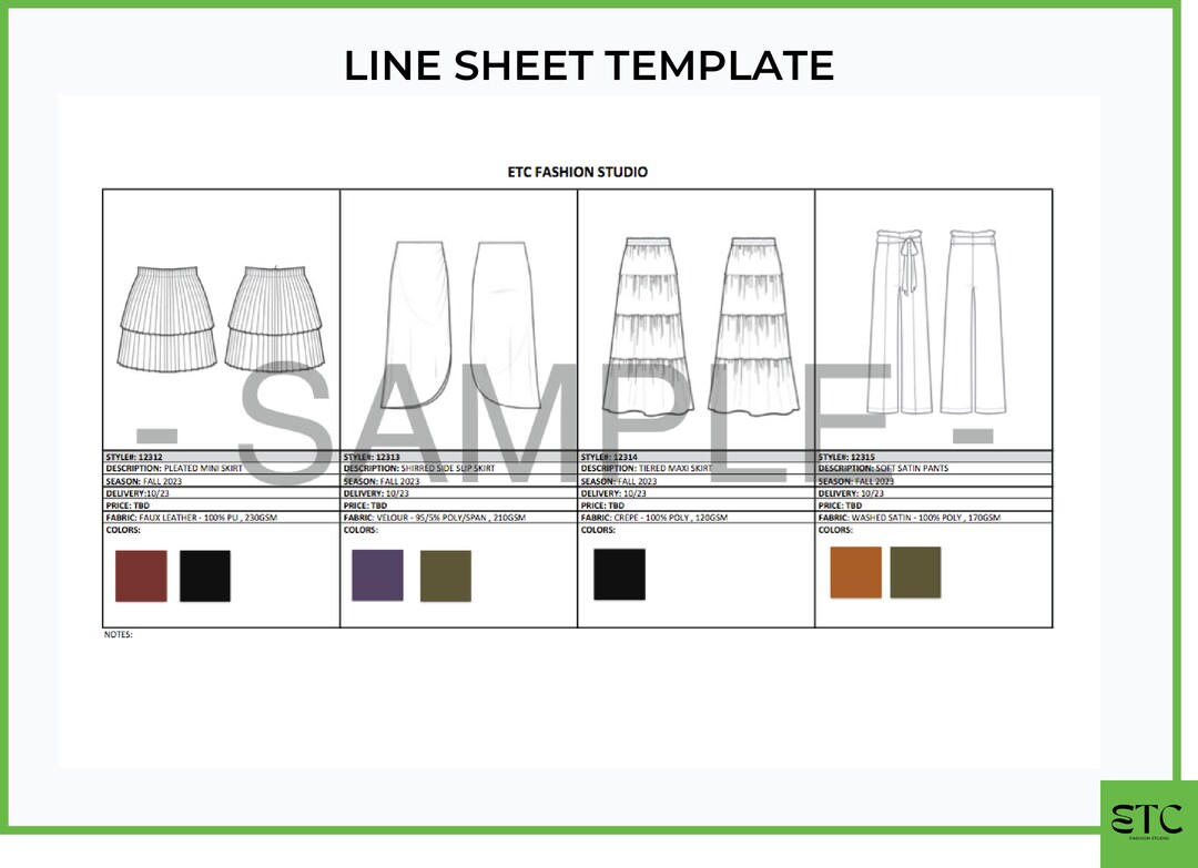 FASHION Line Sheet Template Etsy FASHION Line Sheet Template Etsy
