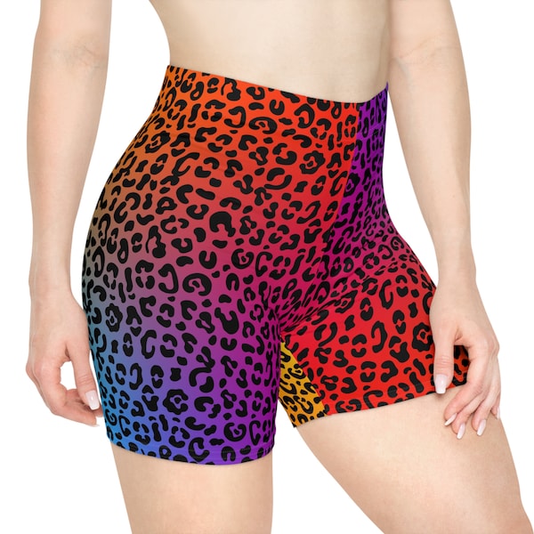 Rainbow cheetah spandex shorts| Moisture wicking soft fabric | cute Gym workout or practice shorts