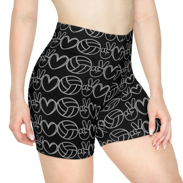 Volleyball themed Women's Shorts | Peace Love Volleyball | Moisture wicking soft fabric | Gym workout or practice shorts