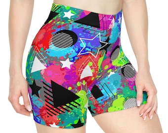80s theme Shorts, Paint splatter design yoga short Soft moisture wicking fabric shorts for festival or lounge shorts sports shorts