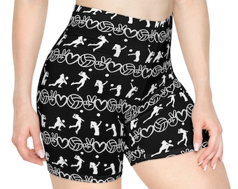 Womens volleyball Shorts, cute Peace Love Volleyball Moisture wicking soft fabric fun Gym workout or practice shorts, lounge wear
