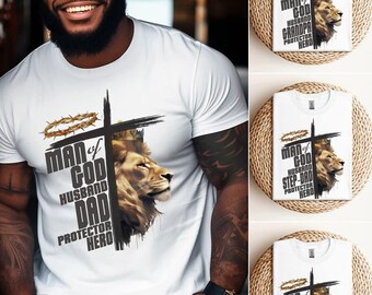 Man of God Father’s Day Shirt | Lion King (Papa) Protector Hero Tee | Christian Men’s T-Shirt | BAAYO the Cat