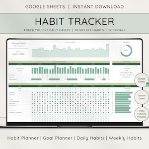 Gewoontetracker-spreadsheet voor Google Spreadsheets, dagelijkse gewoonteplanner, doelenplanner, wekelijkse gewoonten, sjabloon digitale dagelijkse takenlijst