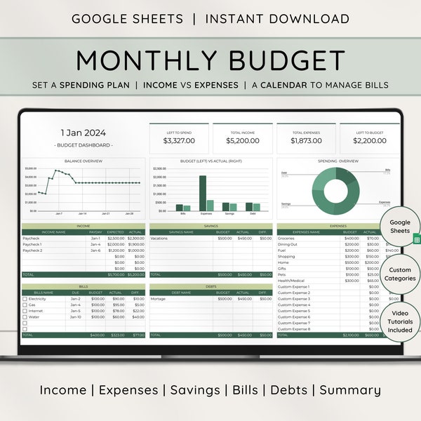 Monthly Budget Spreadsheet, Google Sheets Budget Template, Budget By Paycheck, Paycheck Budget Planner, Expense Tracker, Financial Planner