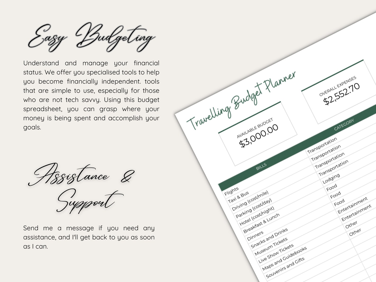 Travel Budget Planner, Excel Budget Template , Budget Spreadsheet