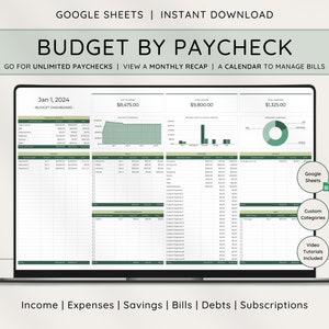 Paycheck Budget Spreadsheet, Google Sheets Budget Template, Budget By Paycheck, Monthly Budget, Weekly Budget, Biweekly Budget Planner