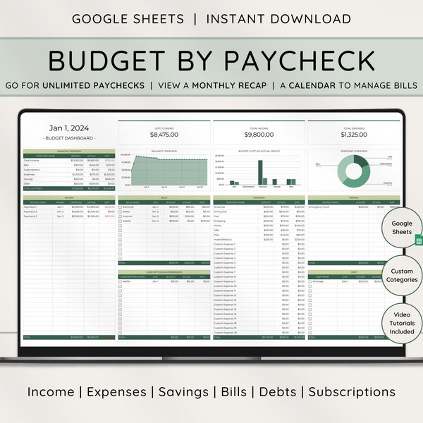 Budget By Paycheck Spreadsheet, Google Sheets Budget Template, Paycheck Budget, Monthly Budget, Weekly Budget, Biweekly Budget Planner