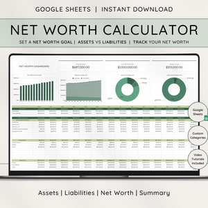 Net Worth Tracker Spreadsheet Template for Google Sheets, Net Worth Dashboard, Assets and Liabilities Template, Financial Planner, Budgeting