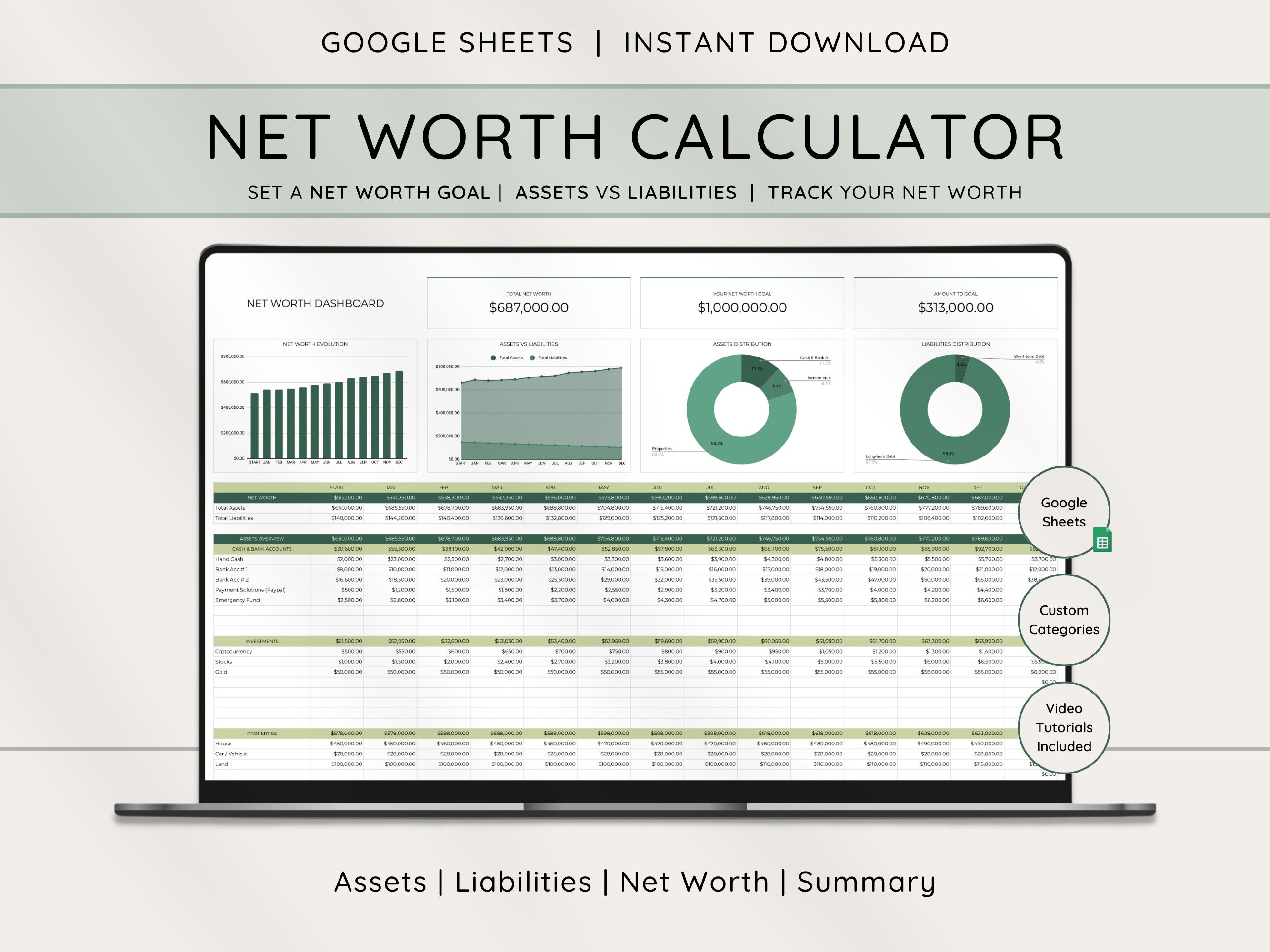 Net Worth Tracker Spreadsheet Template for Google Sheets, Net Worth Net Worth Tracker Spreadsheet Template for Google Sheets, Net Worth
