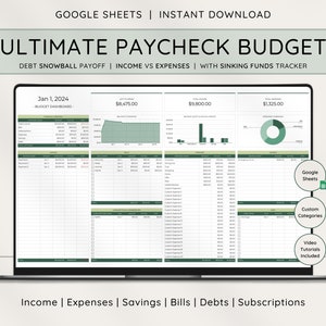 Budget by Paycheck Spreadsheet, Google Sheets Budget Template, Paycheck Budget, Monthly Budget, Biweekly Budget Planner, Expense Tracker