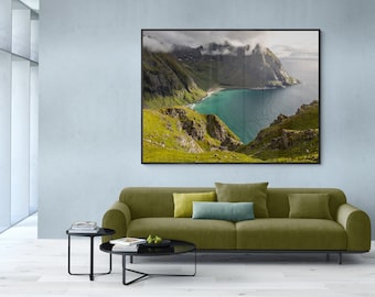 Premium Fine Art Print - Green Mountains on the Lofoten
