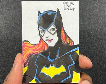 Batgirl schetskaart handgemaakte originele kunst 2,5"x3,5" inkt & kleurpotlood DC Superhero