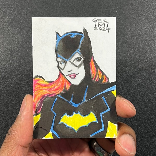 Batgirl sketch card handmade original art 2.5"x3.5" ink & colored pencil DC Superhero