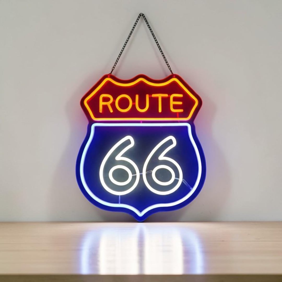 Vintage Route 66 Highway LED Neon Sign 16x14 | Retro Americana Garage ...
