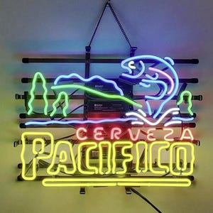 Vintage Mexican Beer Theme 20&quot;x16&quot; Neon Sign Light with Fish Design for Bar & Garage Decor