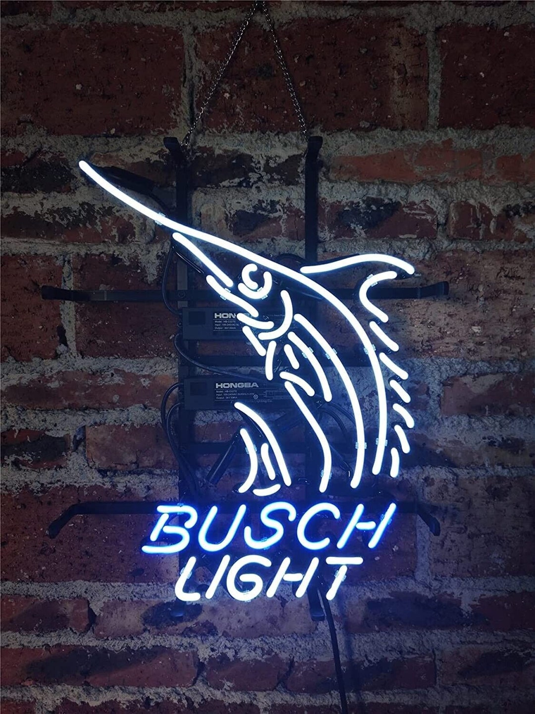 Swordfish Fish Busch Light Beer Neon Light Sign 20x16 Glass Lamp for