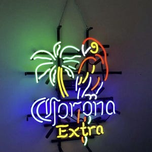 Vintage Mexican Beer Theme Parrot Palm Tree 20&quot;x16&quot; Neon Sign Light for Bar & Man Cave Decor