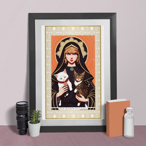 Saint Taylor Swift Cat Lady Print / PNG and PDF Digital Download / transparent background / High Resolution