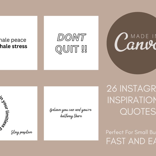 26 Instagram Inspirational Quote Pack| Editable Quote Templates| Motivational Quote Set| Minimal Social Media Posts| Blogger Engagement Kit