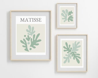 Matisse Print Sage Set of 3 Wall Art Green Bedroom Prints Gallery Wall Set Home Decor Art Beige Gift For Her Pastel Print Instant Download