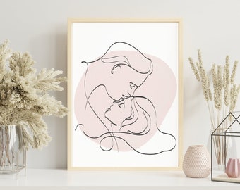 Beautiful Minimalist Couple Line Art Printable, Sensual Minimalistic Wall Decor, Large Canvas Wall Art Boho, Beige Couple Line Drawing Gift