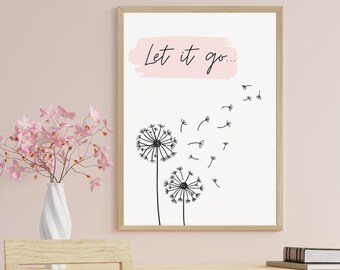 Dandelion Flower Pastel Wall Art, Minimalist Plant Above Bed Decor, Master Bedroom Print, Floral Bedroom Print, Self Care Digital Poster