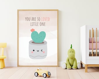 Cactus Cute Digital Print, You Are Loved Wall Art, Positive Affirmation Plant Printable, Botanic Above Bed Gift, Succulent Kid Room Decor