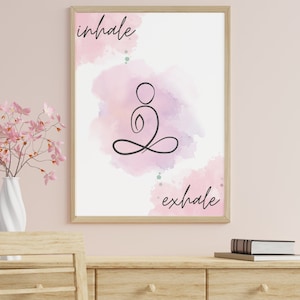Namaste Zen Inhale Exhale Wall Line Art Print, Pastel Yoga Inspired ...