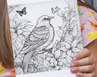 Bird Art Colouring Pages (Set of 15 + 2 free), Printable Adult Kids Cute Colouring Pages, Instant Download, nature art