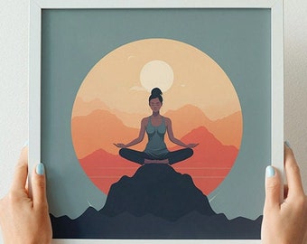 Yoga Goddess Sun Digital Art Poster 1 (Set of 3+1 free), Yoga Girl Digital Art Download, Yoga Girl Printable Wall Art, Meditation Art