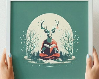 Reading Antelope Digital Art Poster 1 (Set of 3+1 free), Animal Art, Digital Art Download, Printable Wall Art, Children Gifts