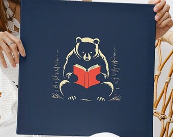 Reading Bear Digital Art Poster 1 (Set of 3+1 free), Animal Art, Digital Art Download, Printable Wall Art, Children Gifts