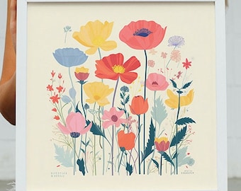 Flower Garden Digital Art Poster 2 (Set of 3+1 free), Flower Art, Digital Art Download, Printable Wall Art, Couple Gifts