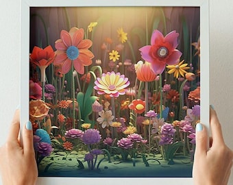 Flower Garden Digital Art Poster 5 (Set of 3+1 free), Flower Art, Digital Art Download, Printable Wall Art, Couple Gifts