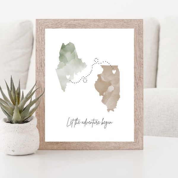 Custom Two State Print | Custom Going Away Gift | Custom Moving Gift | Custom Going Away to College Gift | Long Distance Gift | Dorm Decor